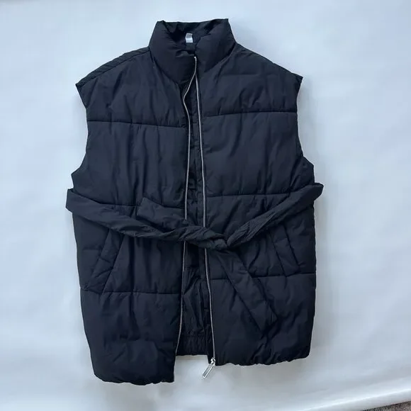 MANGO Padded Waistcoat Puffer Vest With Belt Black XS Waist Tie Oversize - Picture 4 of 9